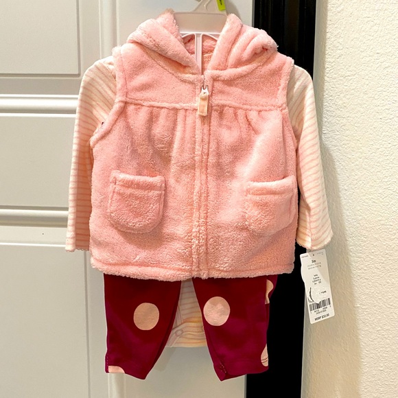 Carter's Other - Carter’s Baby 3 Pc Pink Pants Outfit w/Hooded Fleece Zip Up Vest - 3 Mos